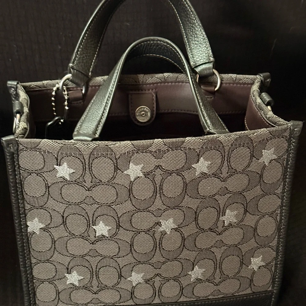 Coach Black Small Tote Bag with Silver Star Design - Picture 4 of 7